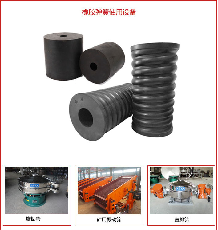 橡膠彈簧適用設(shè)備：旋振篩，礦用振動(dòng)篩，直排篩等