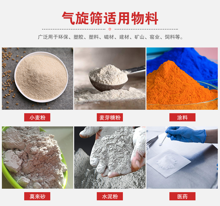 氣旋篩適用物料：小麥粉，麥芽糖粉，涂料，等粉狀物料。