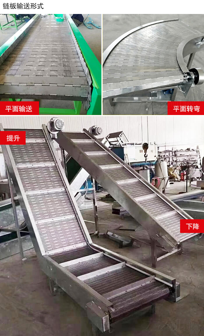 鏈板輸送機平面輸送，平面拐彎，提升等運行現場圖片
